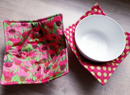 Bowl Cosies - Pink Echinacea - microwaveable 